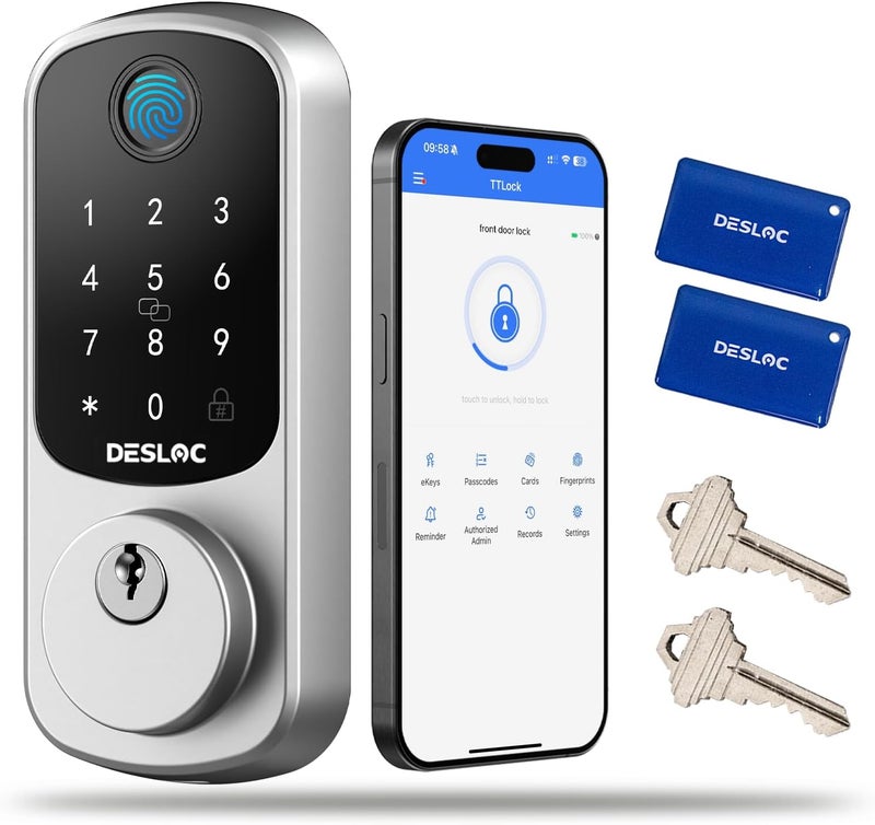 DESLOC Smart Door Lock B200, Smart Deadbolt Lock, Keyless Entry Door Lock, Fingerprint Smart Lock, Smart Locks for Front Door, App Control, Touchscreen Keypad Deadbolts,12-Month Battery, BHMA Grade3 - Image 1